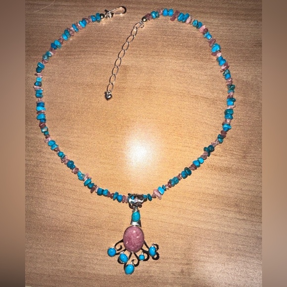 Turquoise & Rhodochrosite bead necklace with pendant by Jay King - Picture 7 of 14